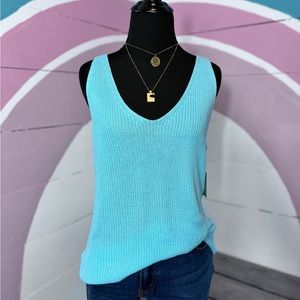 Boutique Brand Sky Blue Double V Neck Knit Tank Top Blouse 💗